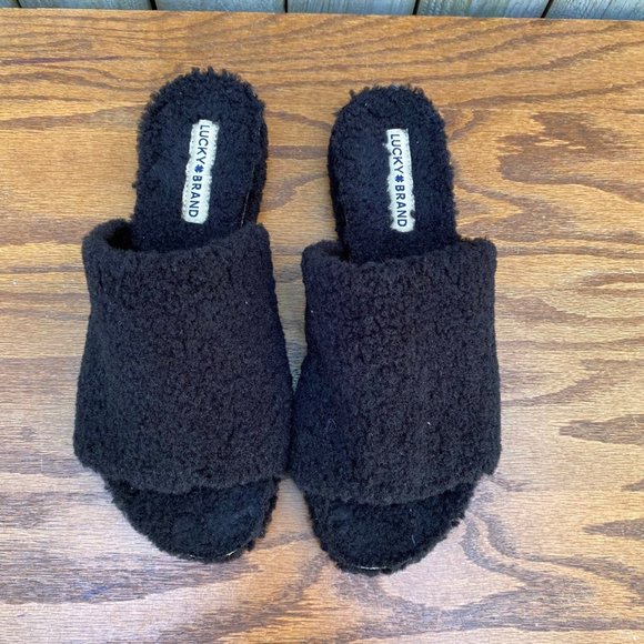 Lucky Brand Black Fuzzy Gadini Slipper Shoes 9 - Picture 3 of 8
